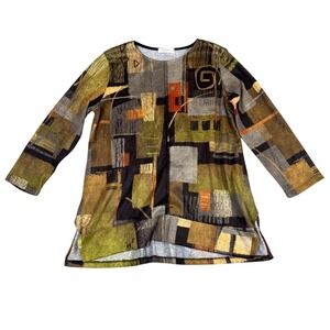Jess & Jane Abstract Geometric Print Tunic Top Multi Color Small Made in USA